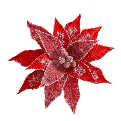 Flor De Natal Poinsétia Vermelho C/ Branco Enfeite e Árvore Terracota