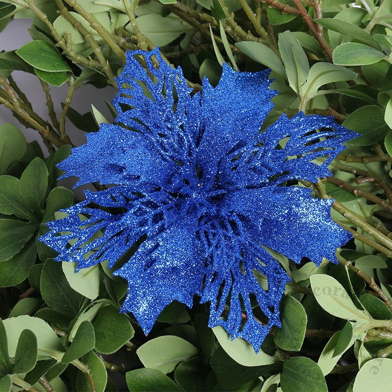 Flores pingente glitter natal 10 Peças natal de simulação de plástico decorativa de flores