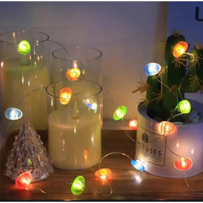 Cordão de Coelho LED Luzes de Páscoa, decorações de primavera de ovo coelho e cenoura