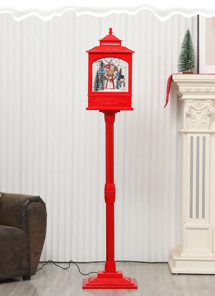 Poste Natalino Musical com Neve Artificial, 1.2 metros, Iluminação LED,  Músicas e 38cm