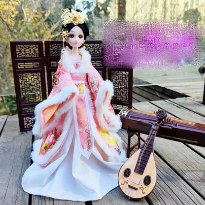 Boneca chinesa para menina, de boneca da Ásia com sapatos de suporte, cocar, boneca
