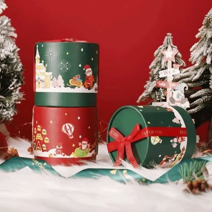 Caixa de Presente Cilíndrica de Doces de Natal, Embalagem Sobremesa Mousse Qualidade