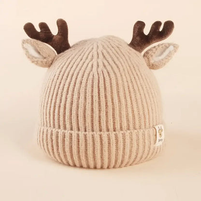 Gorro infantil de tricô para inverno, gorro macio e quente para bebês com chifre
