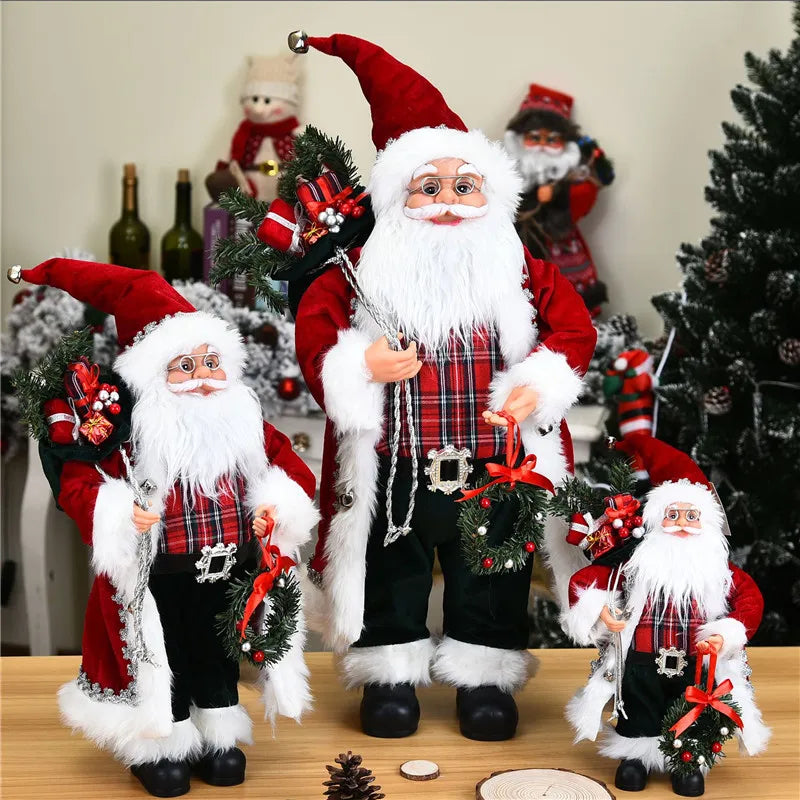 Boneco de Papai Noel em pé, enfeite de Natal para festa de Natal, lareira e férias 40cm