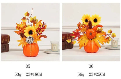 Festa Junina Abóbora artificial com flores, decoração de ação de graças com folhas bordo