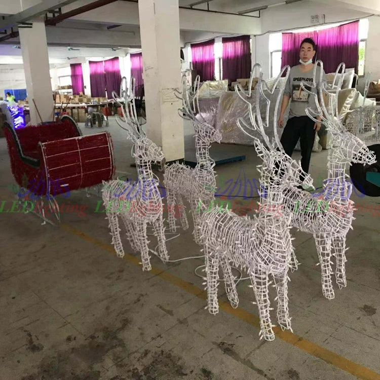 Trenó Papai Noel LED e Veados (Branco) led novo design de transporte de natal, luz 3d