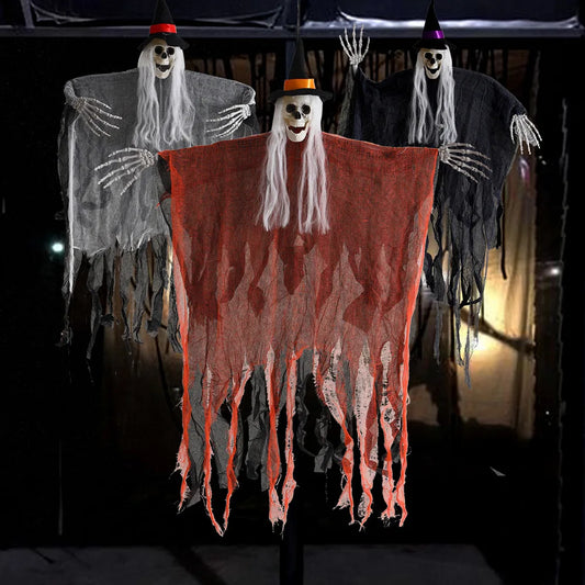 Decoração Halloween Porta Arvore Jardim Casa Esqueleto Bruxa Caveira 100cm Articulada