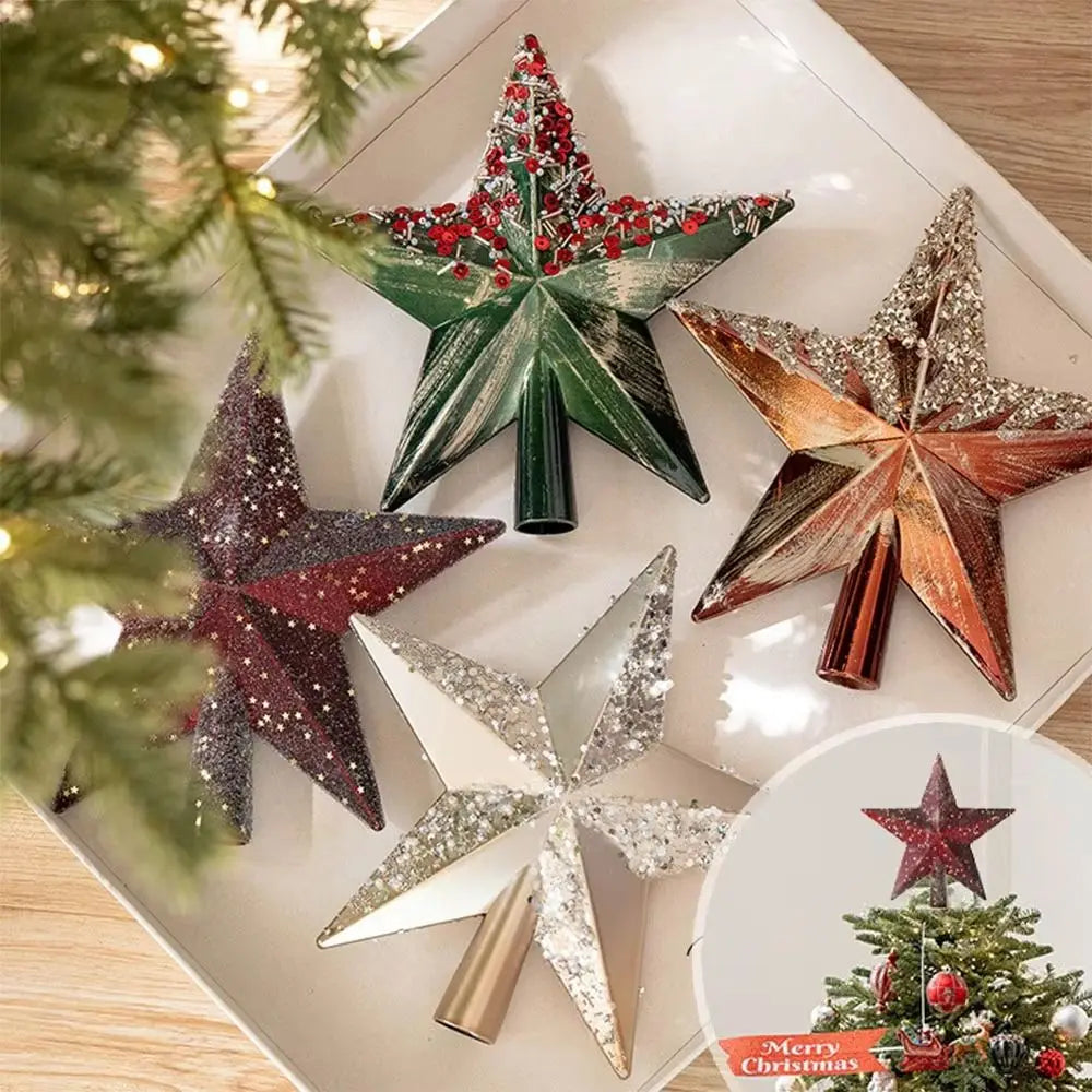 Ponteira Estrela de Natal Enfeite de árvore estrelada com glitter de 20CM*60g - champanhe