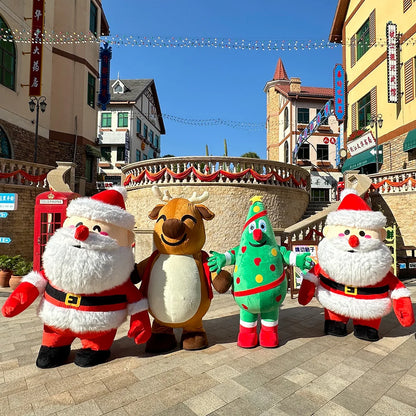 Fantasia Inflável Papai Noel Pelúcia e Raje Inflável Boneco de Neve Adulto