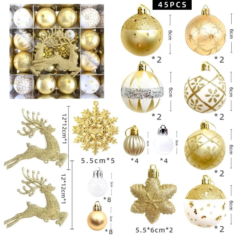 Bola de Natal Conjunto de 45 Peças de Enfeites de Bola de Natal Enfeites de Natal Variados