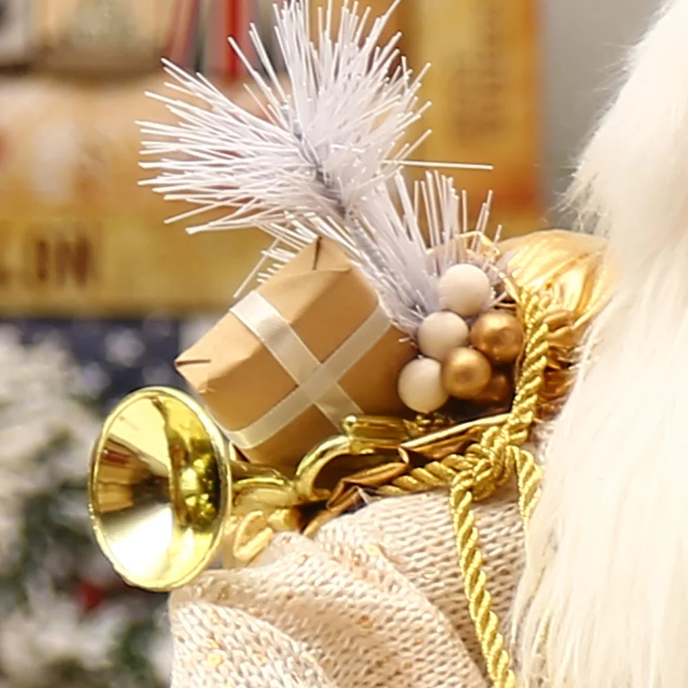 Coleção Colina dos Ventos 16 polegadas em pé branco e dourado Ho Papai Noel decoração