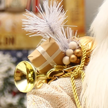 Coleção Colina dos Ventos 16 polegadas em pé branco e dourado Ho Papai Noel decoração