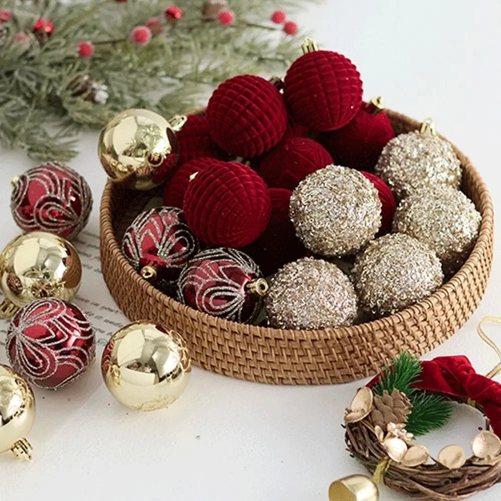 Bola de Natal Vinho vermelho Pingente De Bola De Natal De Veludo, Enfeites De Árvore