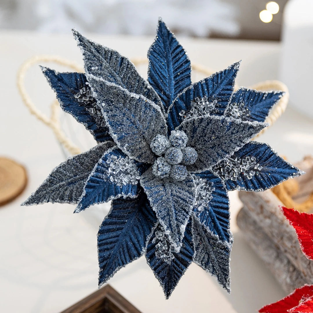 Flor De Natal Poinsétia Vermelho C/ Branco Enfeite e Árvore Terracota