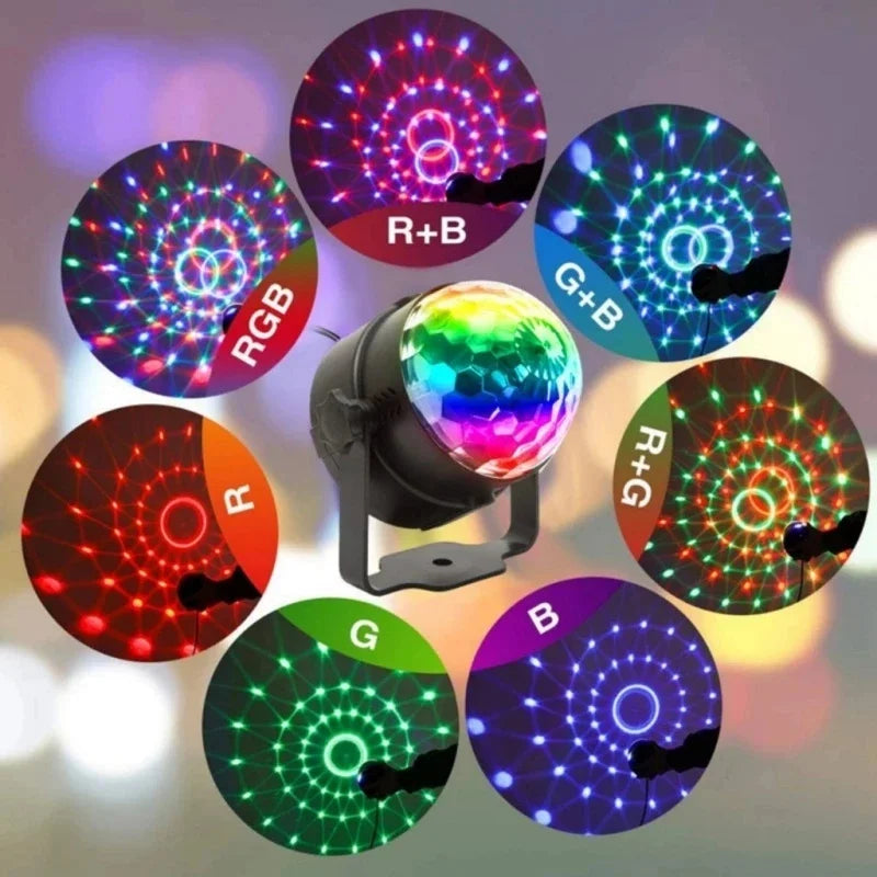 Mini Globo de Luz LED RGB Bola Maluca Iluminação Festa Natalino Som e Controle Remoto