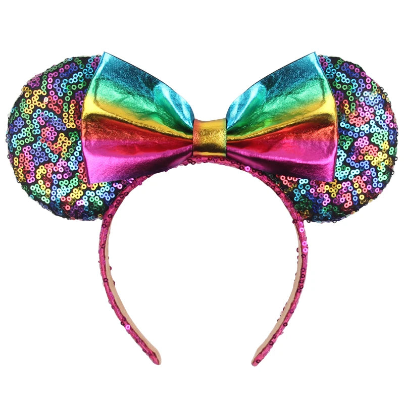 Tiara de orelhas de Disney iluminada de luxo com laço piscante e estampa de bolinhas