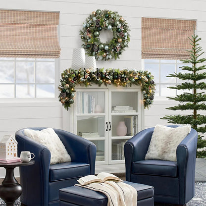 Guirlanda de Natal pré-iluminada de 50 cm para decoração de porta da frente com enfeites