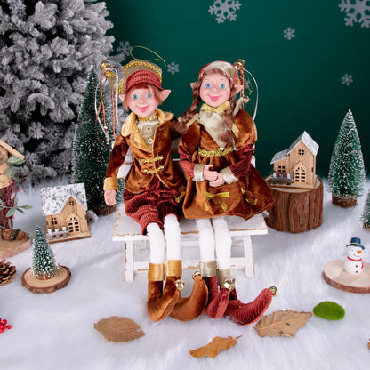 Conjunto de 2 elfos de Natal de 66 cm, adorável elfos vermelhos e verdes para pendurar
