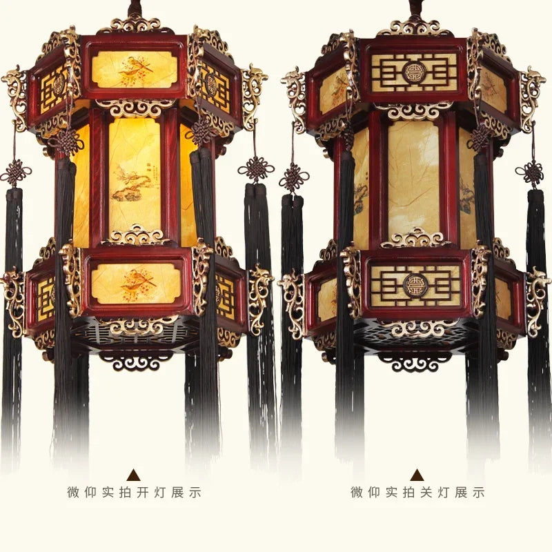 Luminária de madeira retrô Lustre antigo chinês, luminária pendente de lanterna palácio
