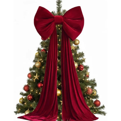 Laço de Natal Gigante em Veludo Cor-de-Rosa com Serpentinas Longas e Shopping Laço Decorativo