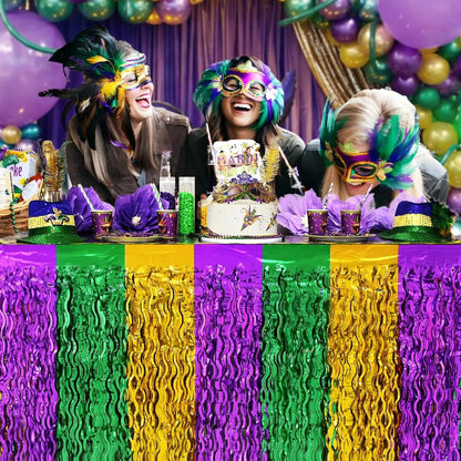kit Carnaval Pacote com 1 saias de mesa com franjas metálicas Carnaval de 29,5 x 182 cm