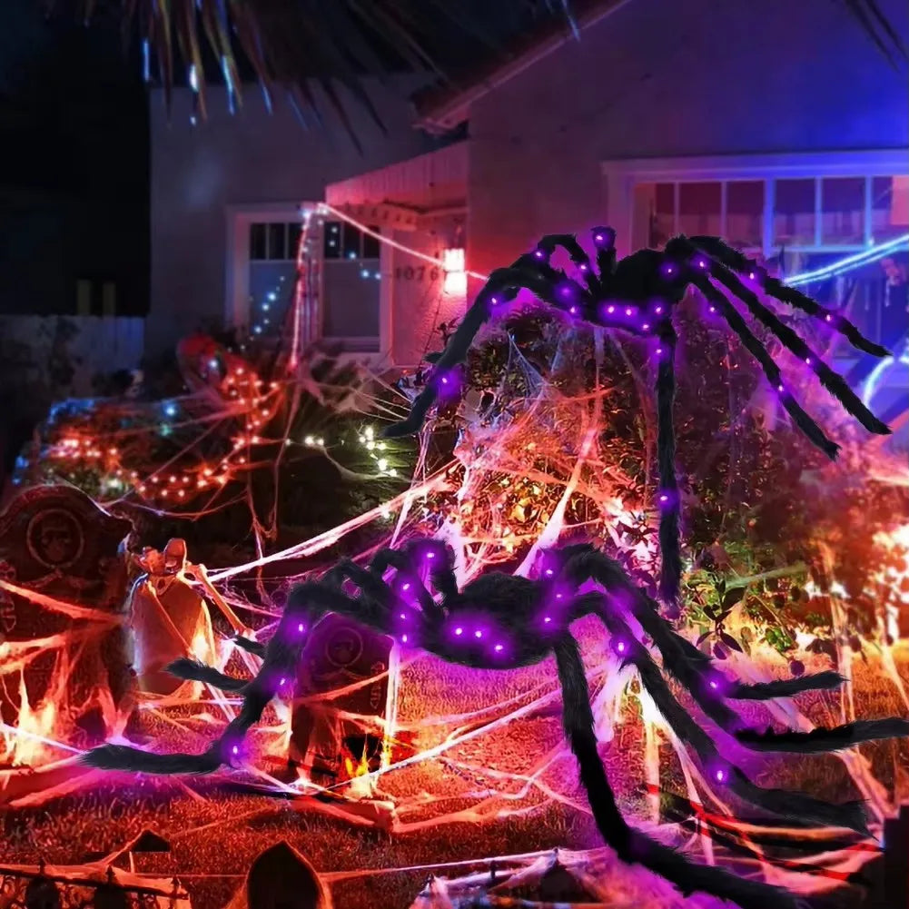 Aranhas Grandes Iluminadas de Halloween Adereços de Aranha Peluda Realista Halloween