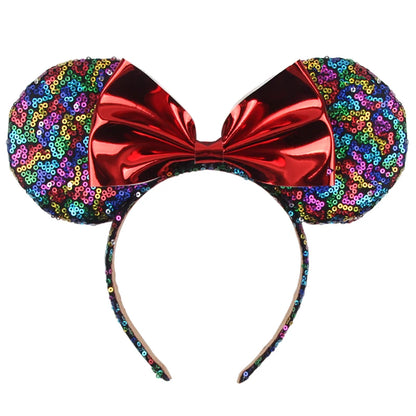 Tiara de orelhas de Disney iluminada de luxo com laço piscante e estampa de bolinhas