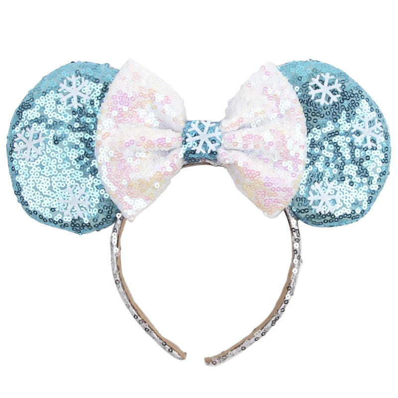 Tiara de orelhas de Disney iluminada de luxo com laço piscante e estampa de bolinhas