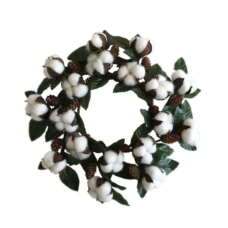 Guirlanda de flores de algodão seco, guirlanda de Natal, pingente de porta, decoração