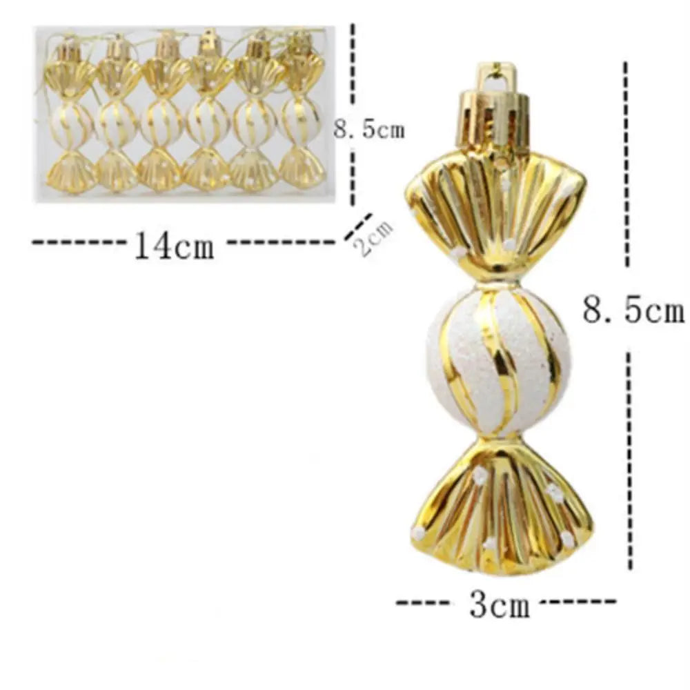Bola de Natal e formato bala 6 peças leves doces cana decoração árvore natal ornamentos