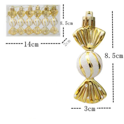 Bola de Natal e formato bala 6 peças leves doces cana decoração árvore natal ornamentos