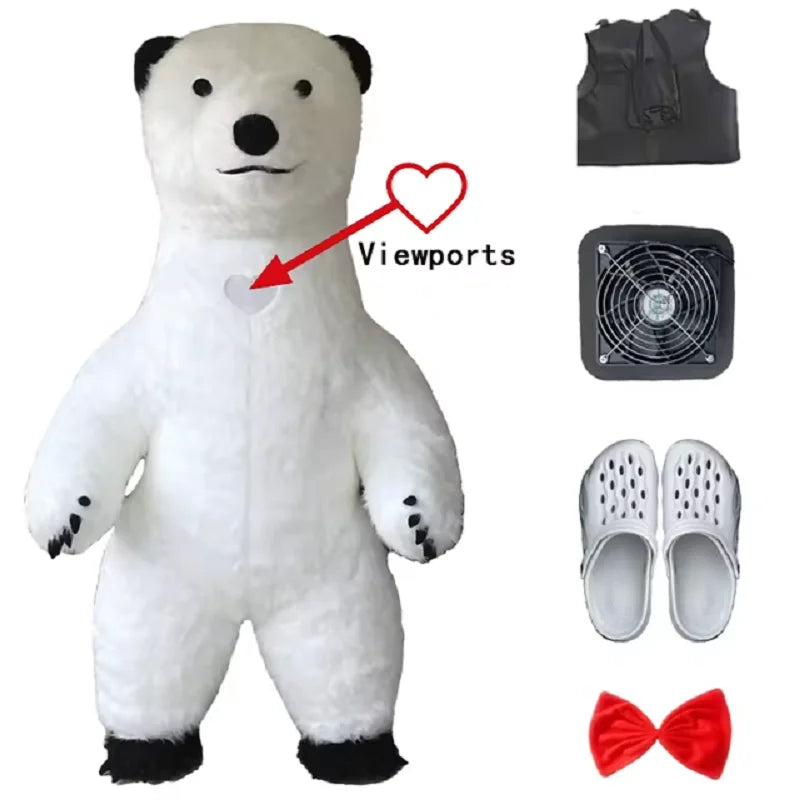 Fantasia Urso Polar Inflável Natal Mascote Traje kit Completo Mascote para Natal
