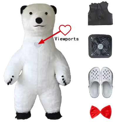 Fantasia Urso Polar Inflável Natal Mascote Traje kit Completo Mascote para Natal