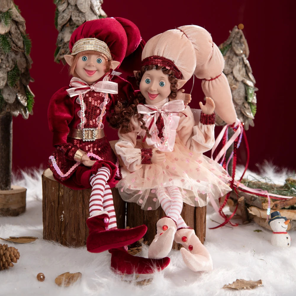 Elfos de Natal, conjunto de 2 bonecos de Elfo Vermelho e Branco, festa de Natal