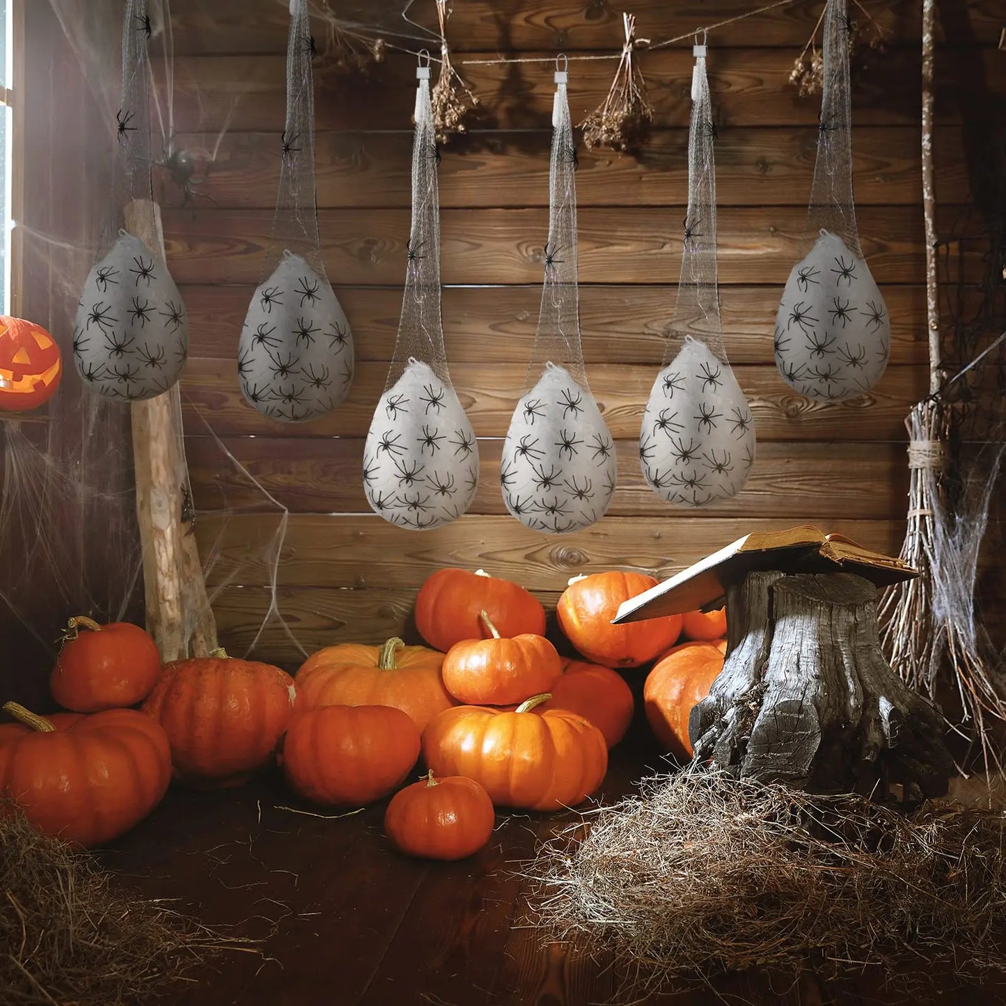 Decoração de Halloween, 1 peças de sacos de ovos de aranha luminosos pendurados