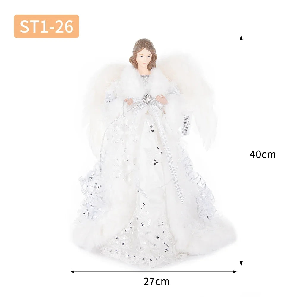 Enfeite de árvore de anjo de Natal asas douradas, elegante estatueta anjo vestido verde