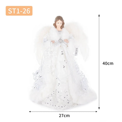 Enfeite de árvore de anjo de Natal asas douradas, elegante estatueta anjo vestido verde