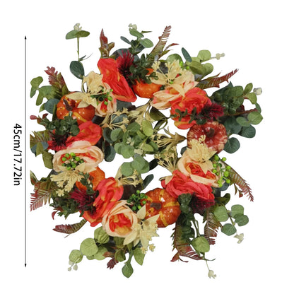 Guirlandas de outono para porta da frente, guirlanda de outono de 48 cm com folhas