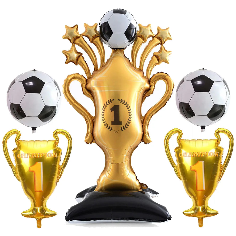 Balão de Copa do Mundo e Troféu Futebol Gigante Em Folha Para Decoração De Festa
