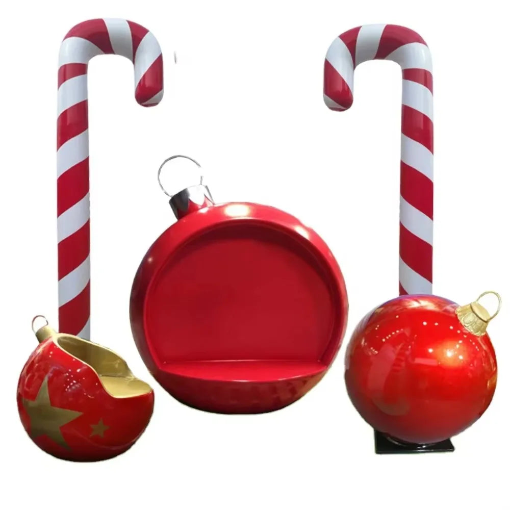 Decorações de Natal Comerciais de Exterior em Fibra de Vidro, Bolas Natal Gigantes Assento