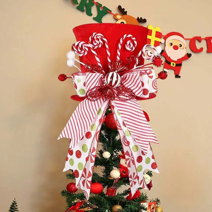 Topo de Árvore de Natal Chapéu de Árvore de Natal de Bengala Doce, Chapéu de Topo de Árvore Vermelho