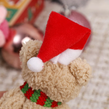 Urso De Pelúcia de Natal com Chapéu Vermelho Natal de Pelúcia Pingente de Urso Natalino