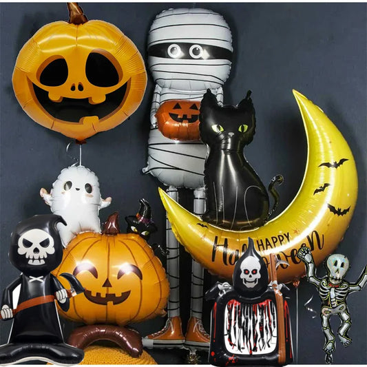 Balões grandes Halloween, conjunto independente balões grandes alumínio, abóbora