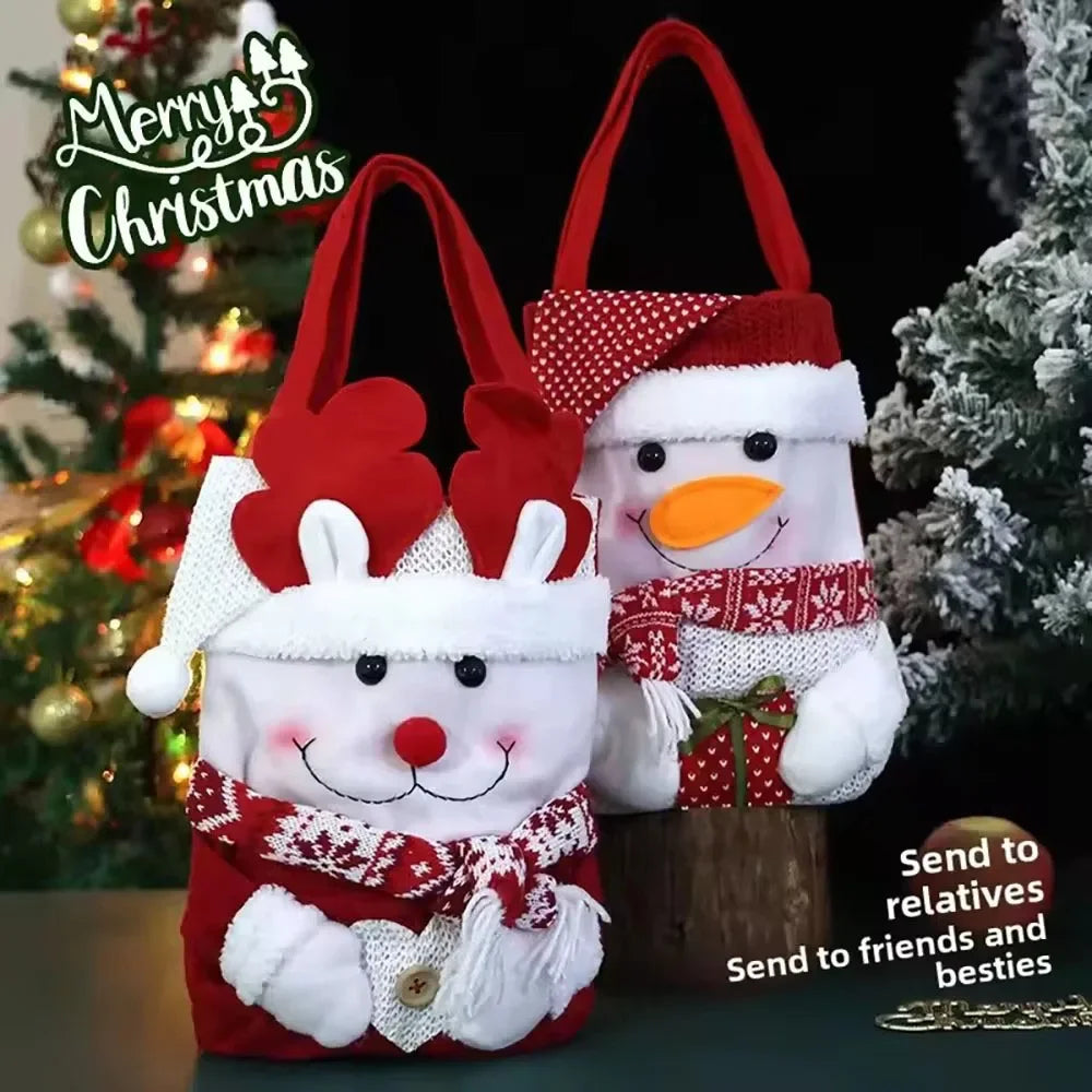 Sacolinha de Natal para Doces Lembrancinha Feltro 3D - 29x22cm, Kit Sacolas Natalinas de Tecido