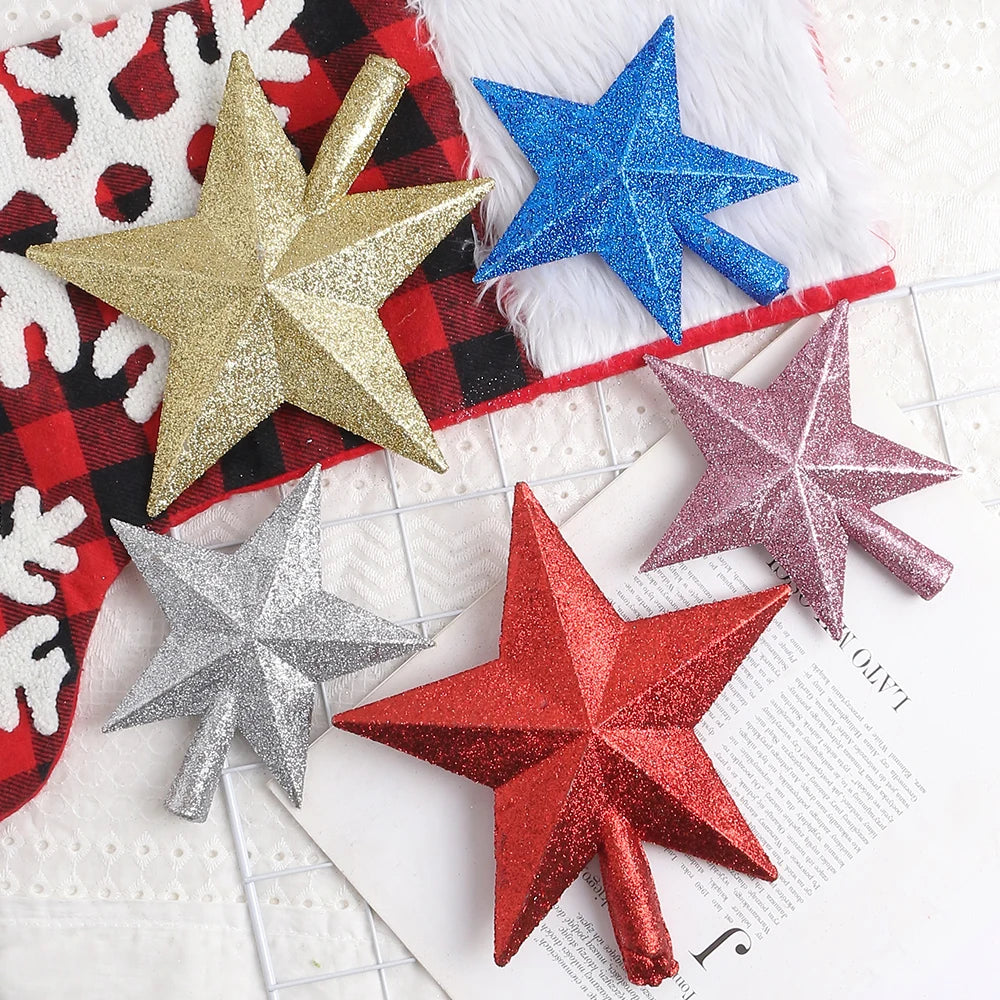 Estrela de Natal com Glitter Topo de árvore de estrela com glitter, 15cm, decoração Natal