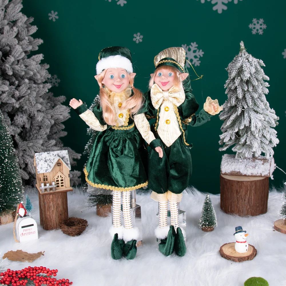 Conjunto de 2 elfos de Natal de 66 cm, adorável elfos vermelhos e verdes para pendurar
