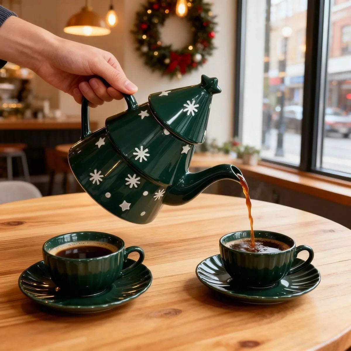 Bule de Chá em Formato de Árvore de Natal (820ml) e Bule de Porcelana Árvore de Natal Decorativo Cerâmica