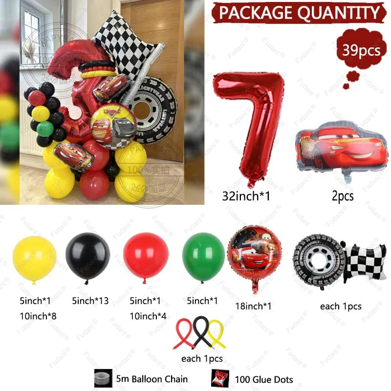 Kit Festa Balão Metalizado Carros Mcqueen Troféu, Kit Com 39 peças Balões Cor Colorido