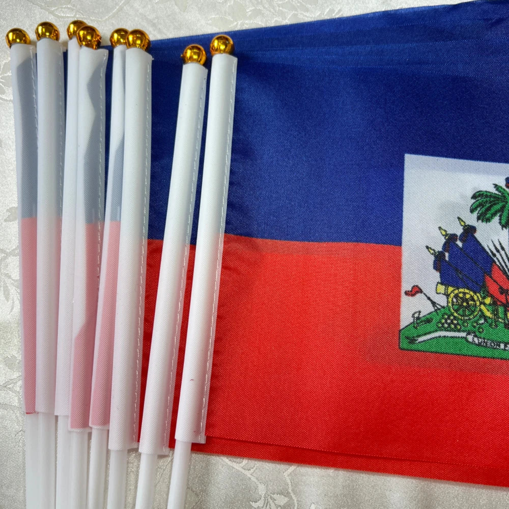 Copa do Mundo Pacote com 20 mini bandeiras do Haiti pequenas de mão, bastão haitiano