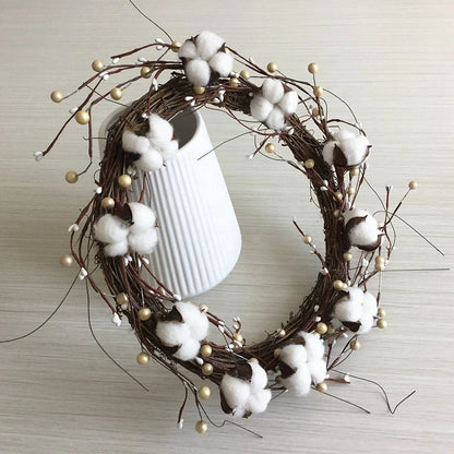 Guirlanda de flores de algodão seco, guirlanda de Natal, pingente de porta, decoração